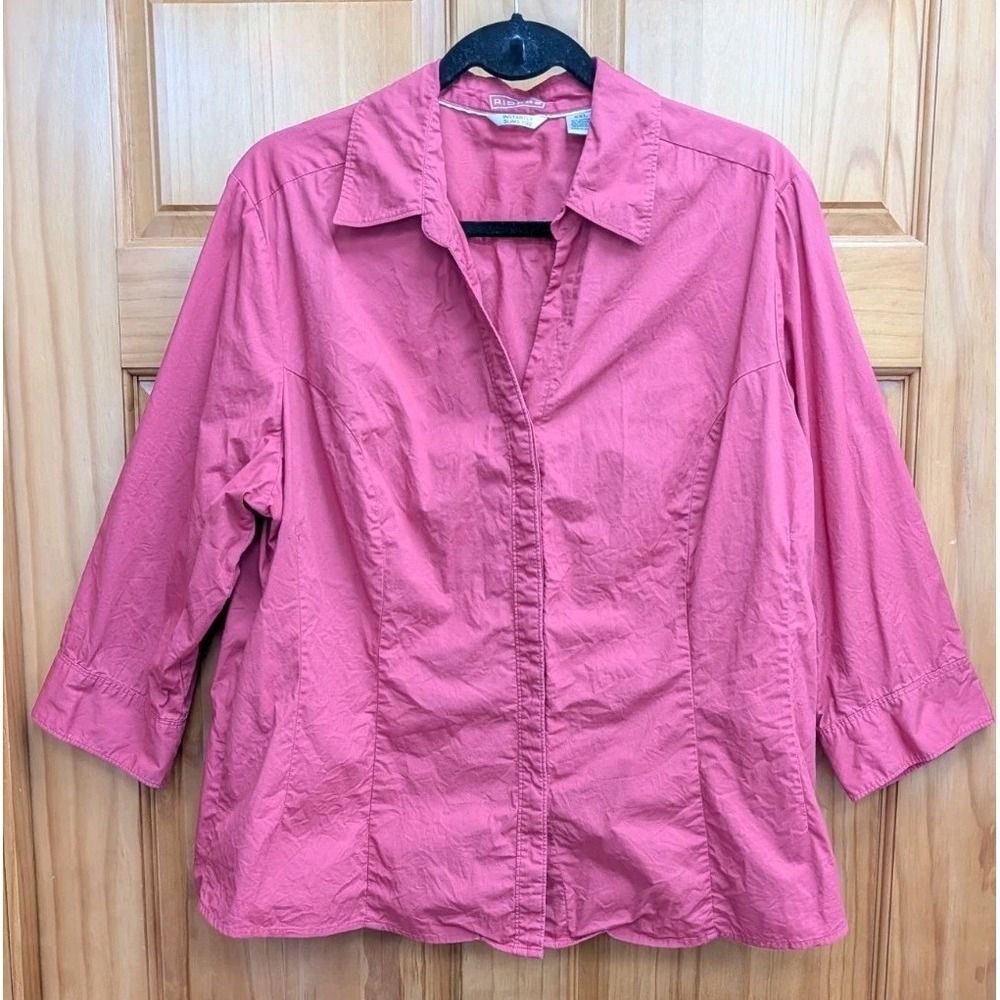 Riders Women's XXXL Shirt Top Button-Down Front 3/4 Sleeves Instantly Slims You